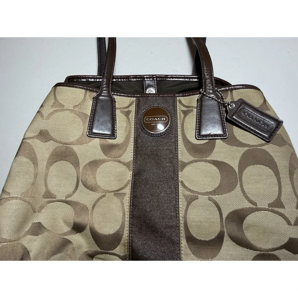 Vintage Coach Signature Stripe Framed Carryall Bag Y2K Kiss-Lock Satchel F13533